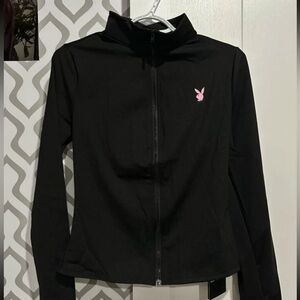 Black Playboy Zip-Up Jacket with Pink Logo